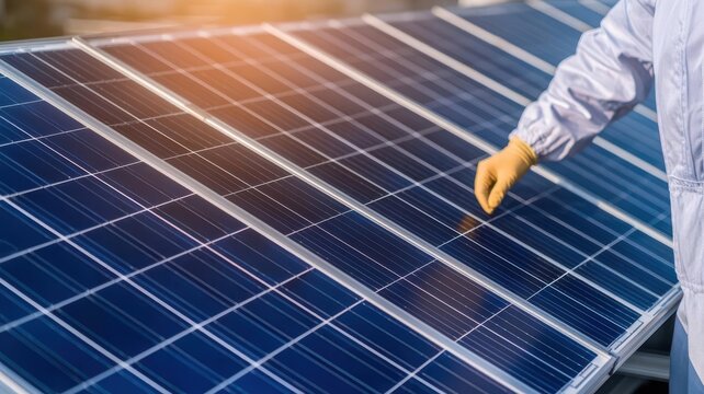 Technician performing solar panel maintenance to ensure maximum energy efficiency and long-term performance.