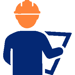 Construction worker wearing a hard hat and holding a blueprint for site planning.
