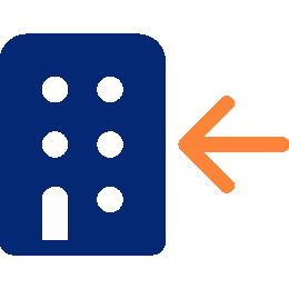 Icon showing a building and an arrow pointing right, symbolizing online electricity bill payment and utility management.