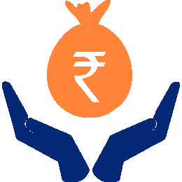 Illustration of two blue hands holding an orange money bag with a Rupee symbol, representing financial security and wealth protection.