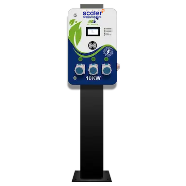 Public EV charging station with 10KW capacity from Scaler Energy Solutions, ideal for electric vehicle charging.