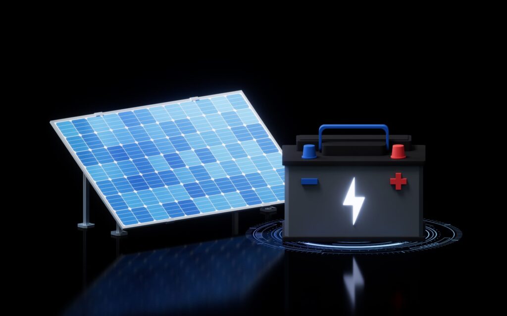Solar panel with energy storage battery system used for efficient off-grid solar solutions.